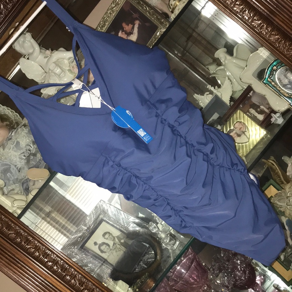 CUPSHE 2X Blue Ruched Swimsuit